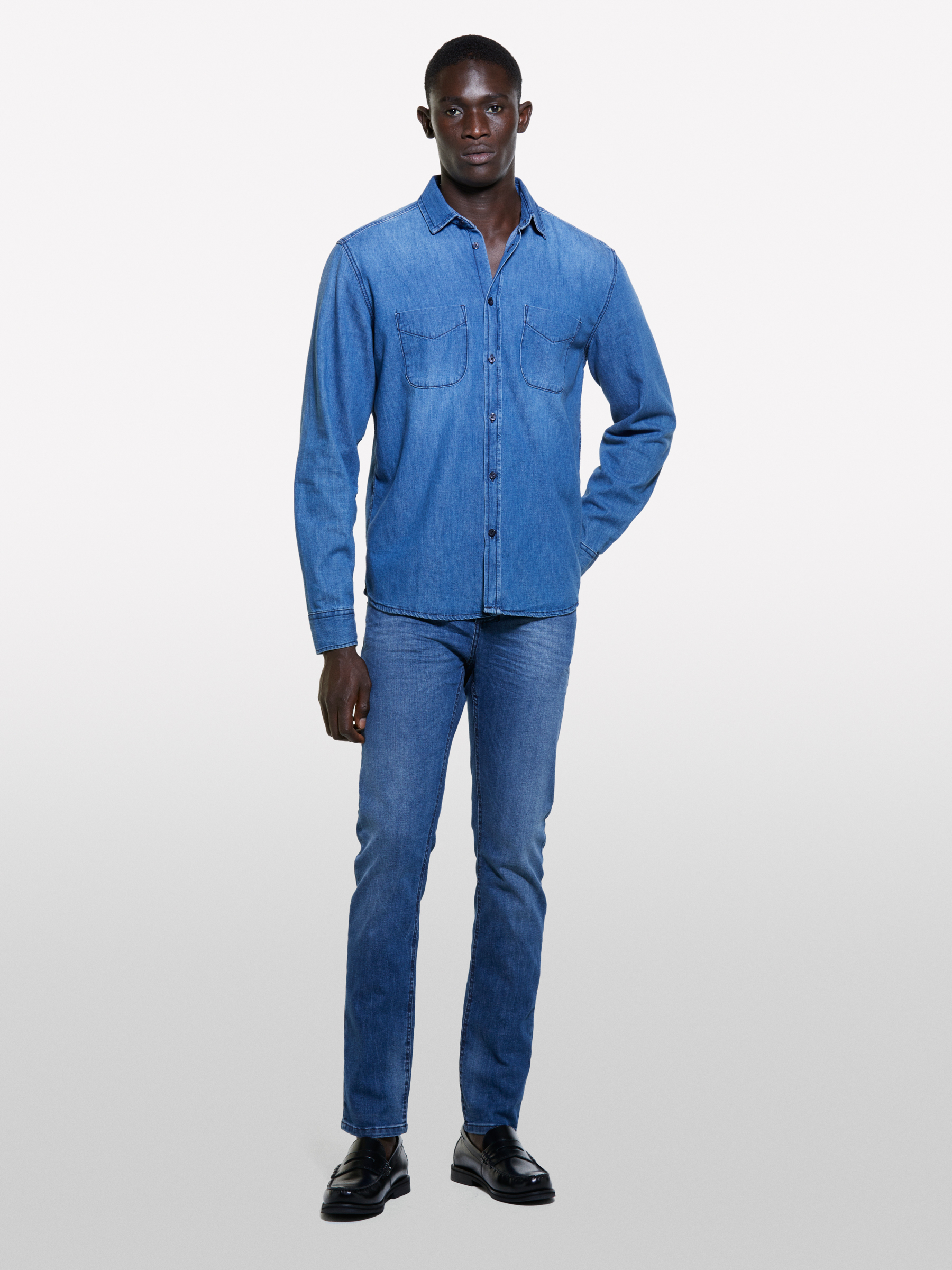 Blue regular fit denim shirt, Blue - Sisley