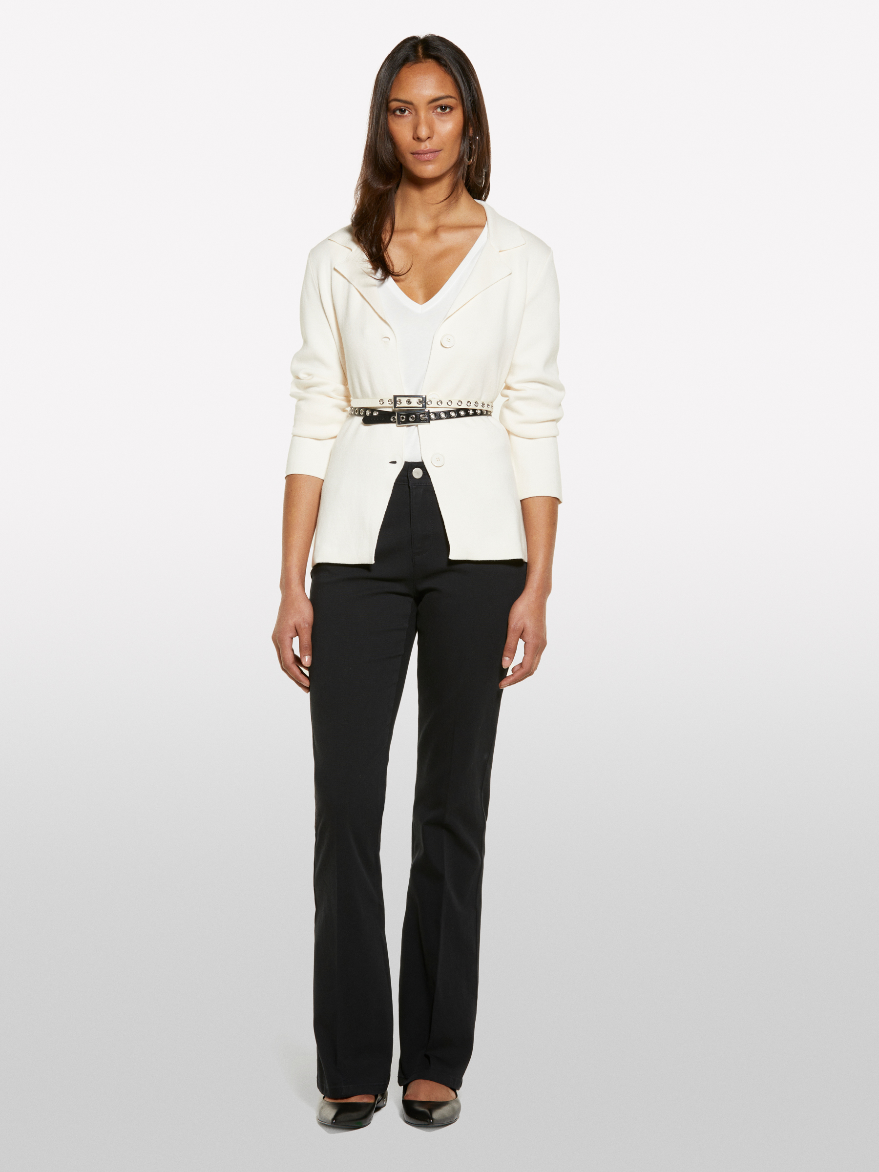 Sisley - Black Flare Fit Trousers, Woman, Black, Size: 42